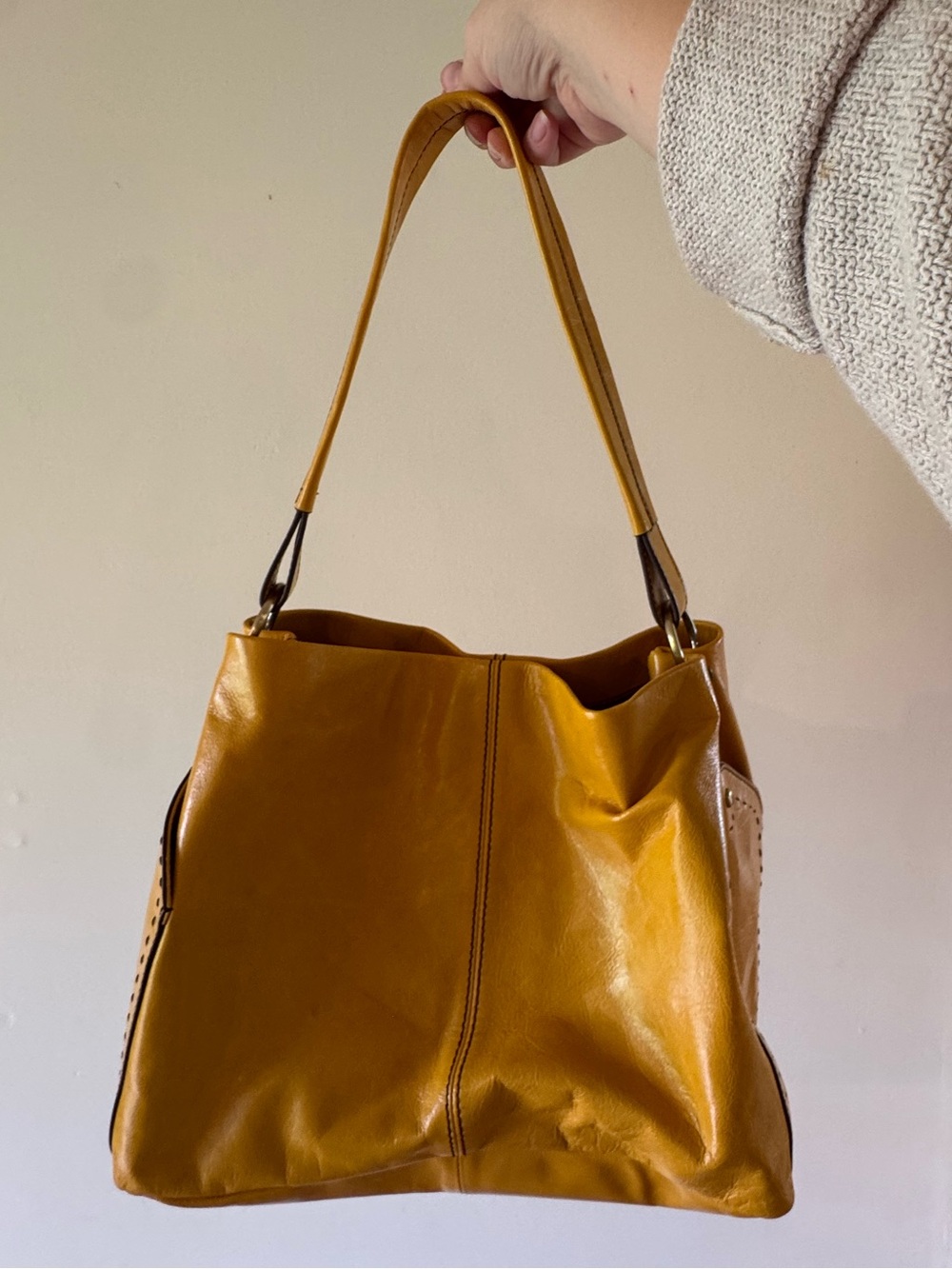 Natural Seneca Shoulder Bag, Mustard Yellow Leather Bag